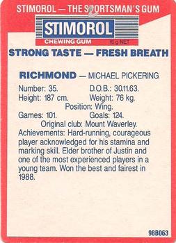 1990 AFL Scanlens Stimorol #162 Michael Pickering Back